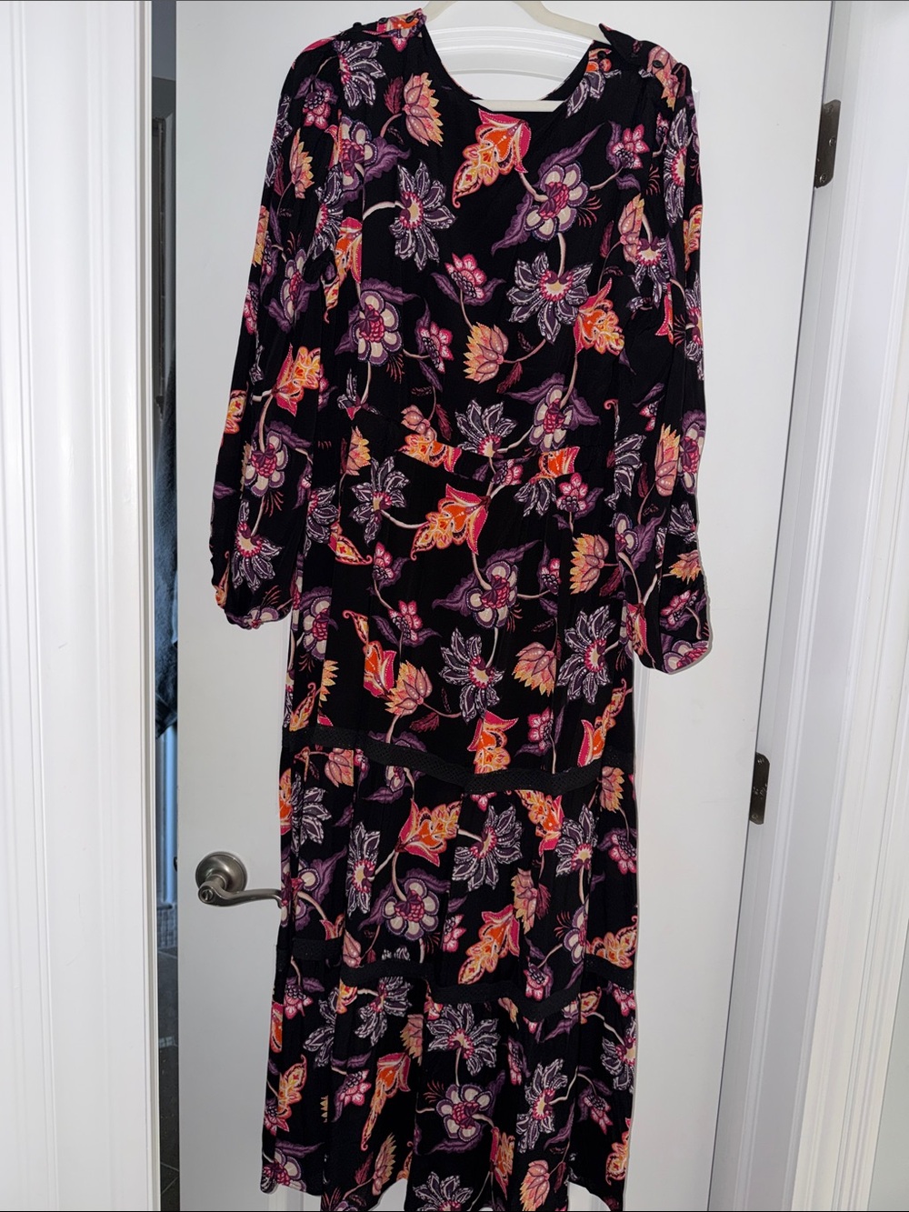 Black Floral Maxi Dress with Pink & Orange Accents